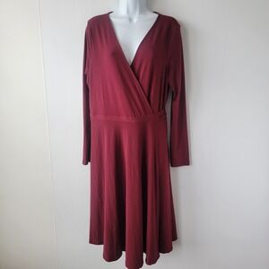 modcloth women's Midi Wrap Dress size XL red Work Career Long Sleeve v-neck